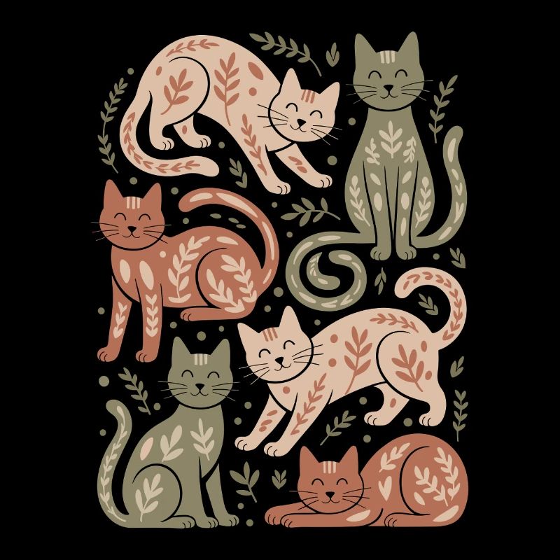 Cat Pattern with Leaf Motifs