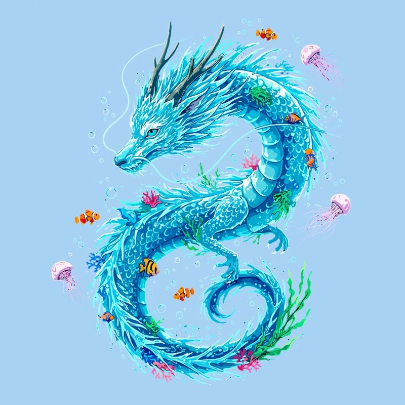 Wasserdrache mit Meeresbewohnern