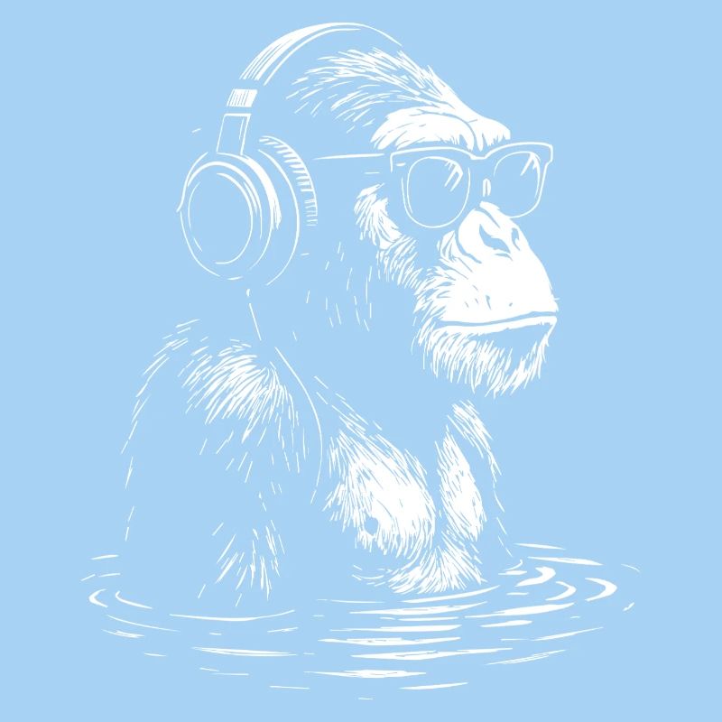 Kopfhörer Affe im Wasser