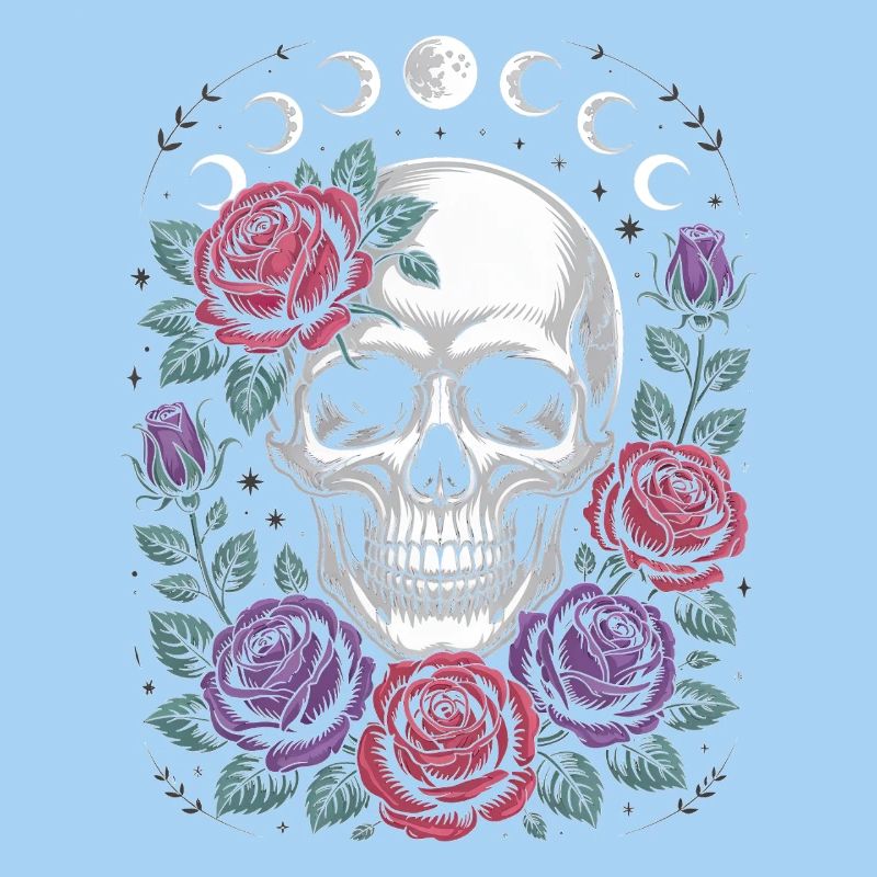 Gothic Skull with Moon Phases and Roses Design