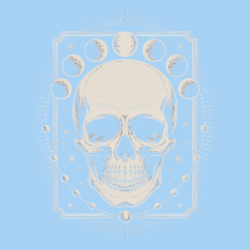 Gothic Skull with Moon Phases Mystical Design