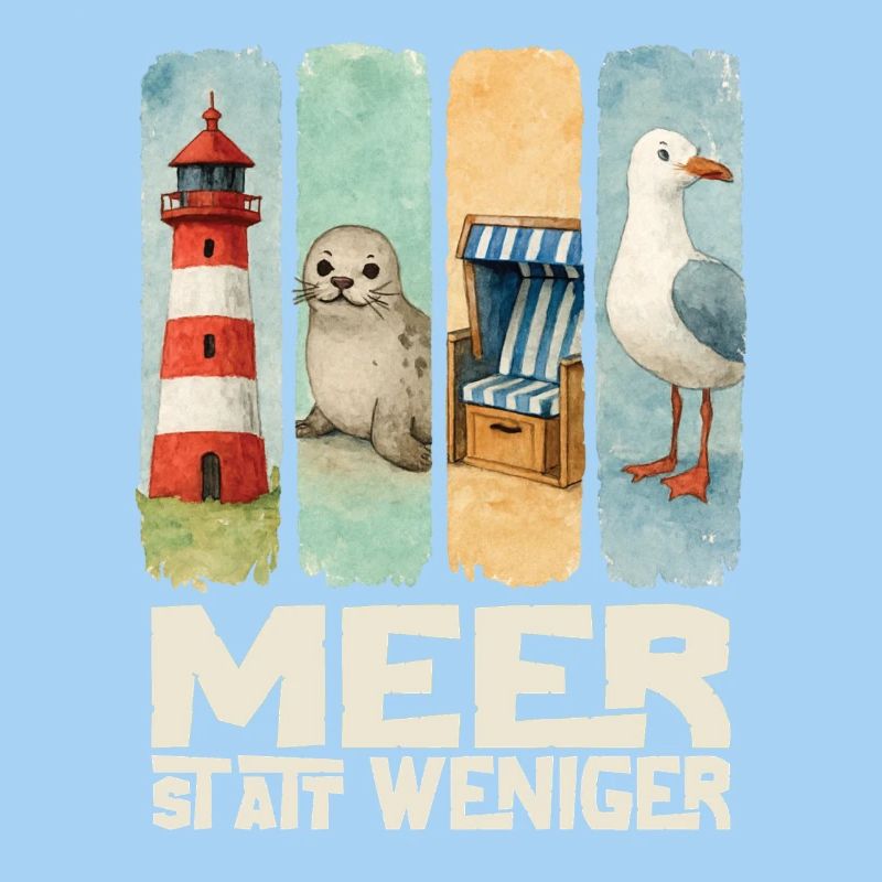 Moin Leuchtturm Robbe Strandkorb Möwe Küste