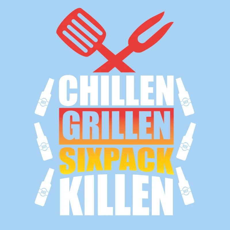 Chillen Grillen Sixpack killen / BBQ Spruch lustig