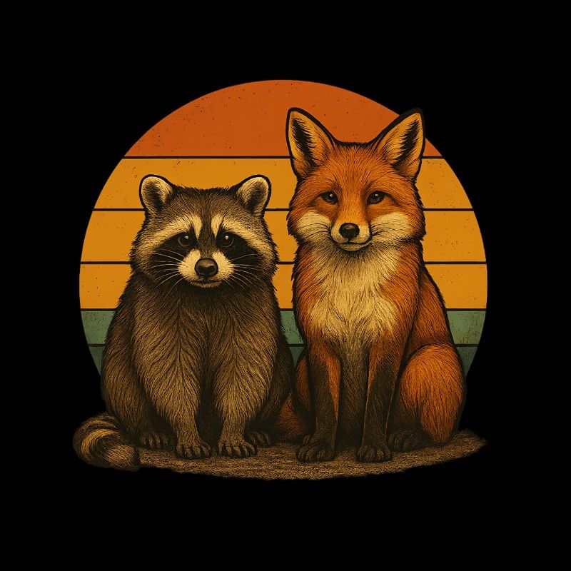 Waschbär Fuchs Retro Tierfreunde