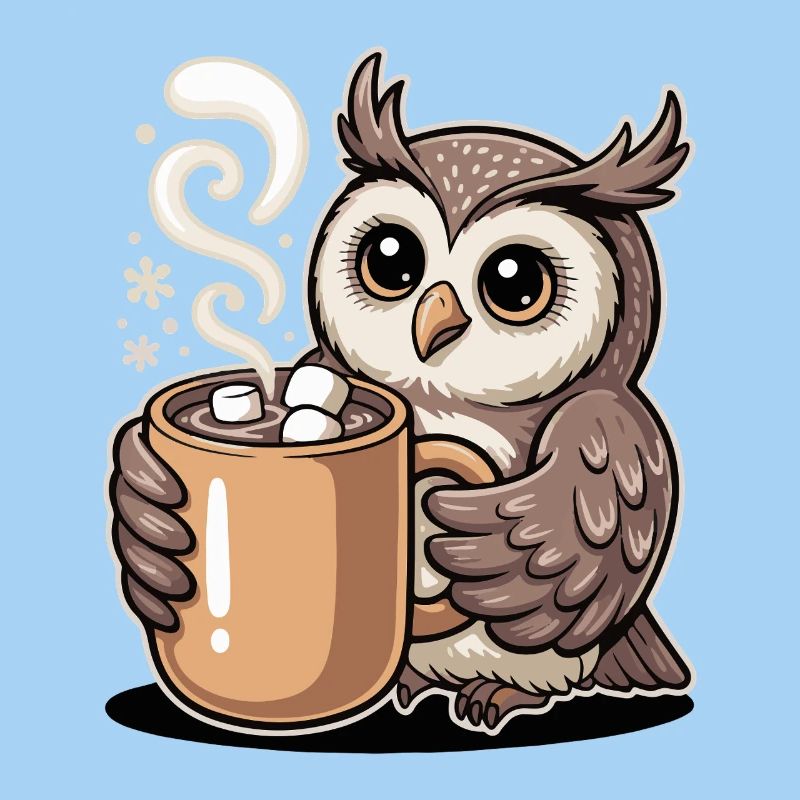 Cuddly owl with cocoa