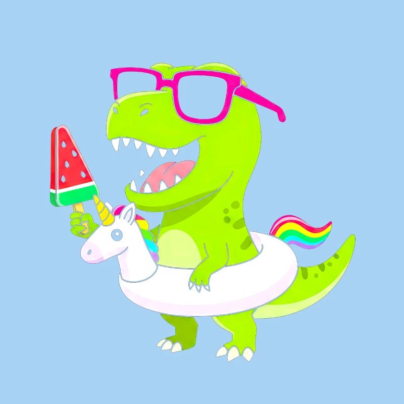 Neon-Dino mit Eis und Einhorn