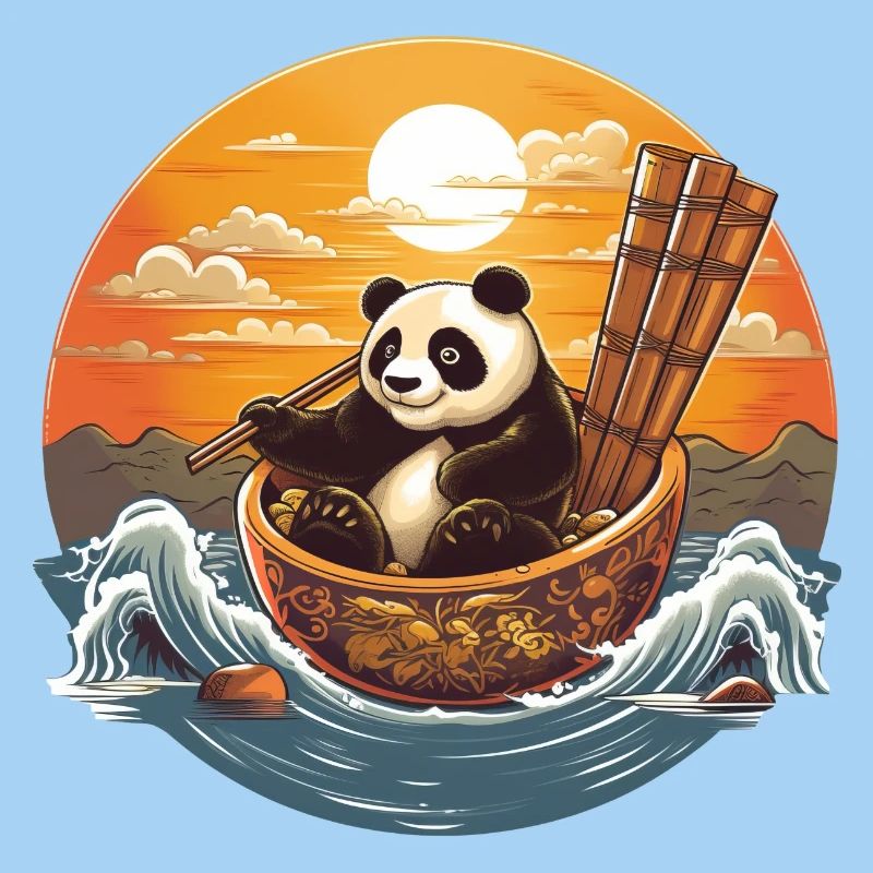 Panda in Chinese bowl on the ocean