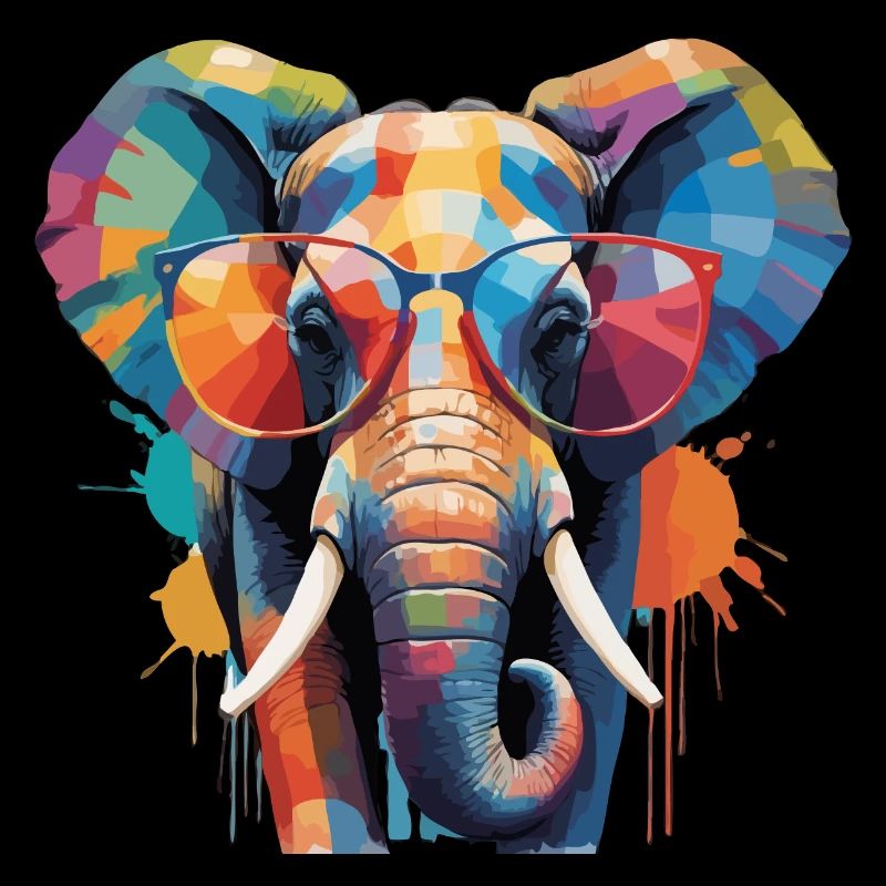 Elefant Cool mit Brille Bunte Savanne