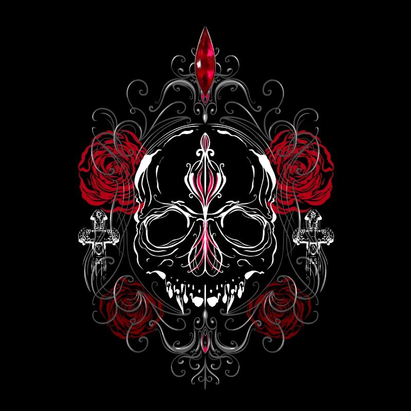 Skull with Red Roses Gothic Ästhetik