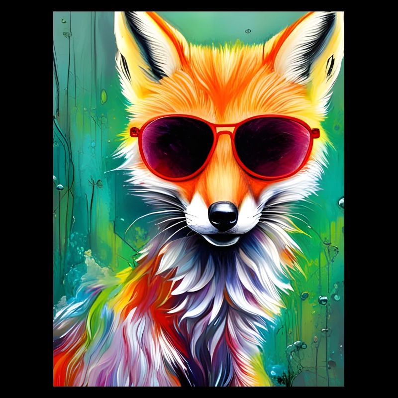 Neonfuchs mit roter Sonnenbrille
