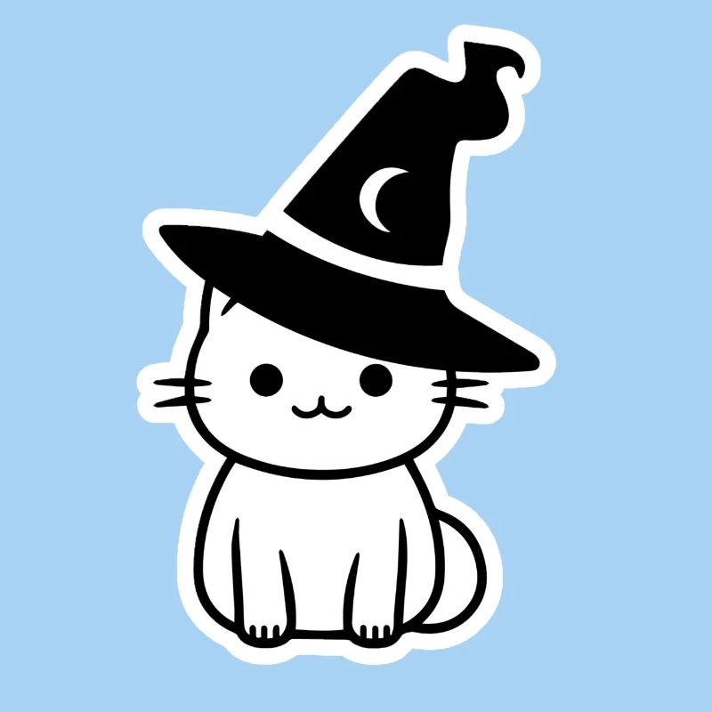 Chat sorcière d'halloween noir et blanc