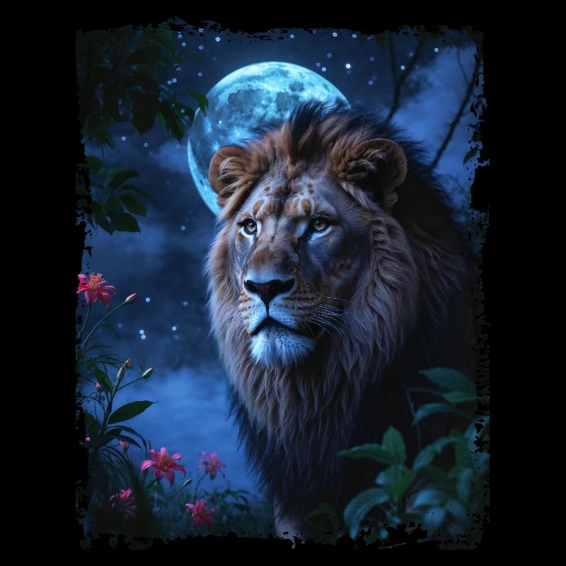 Majestic Lion Under Moonlight