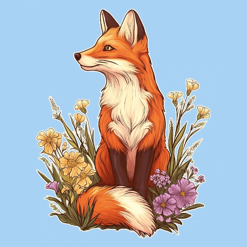 Fox with flowers and blossoms