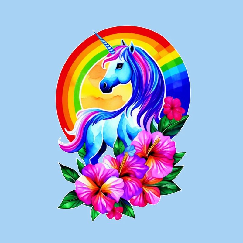 Magisches Regenbogen-Einhorn mit Blumen