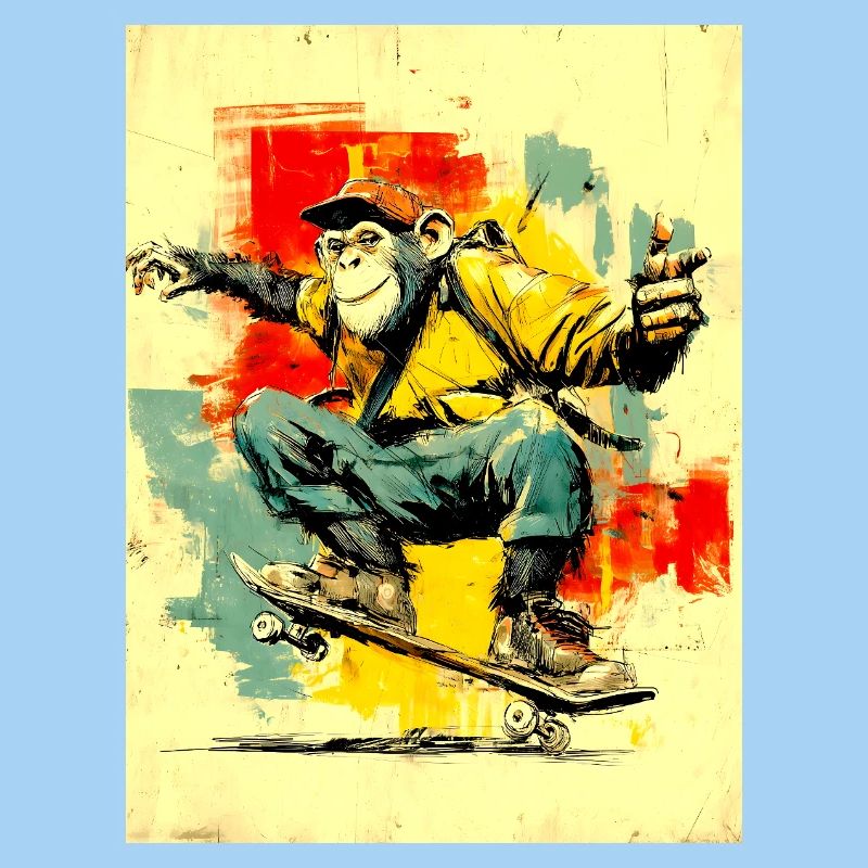 Cool monkey on skateboard - modern, stylish