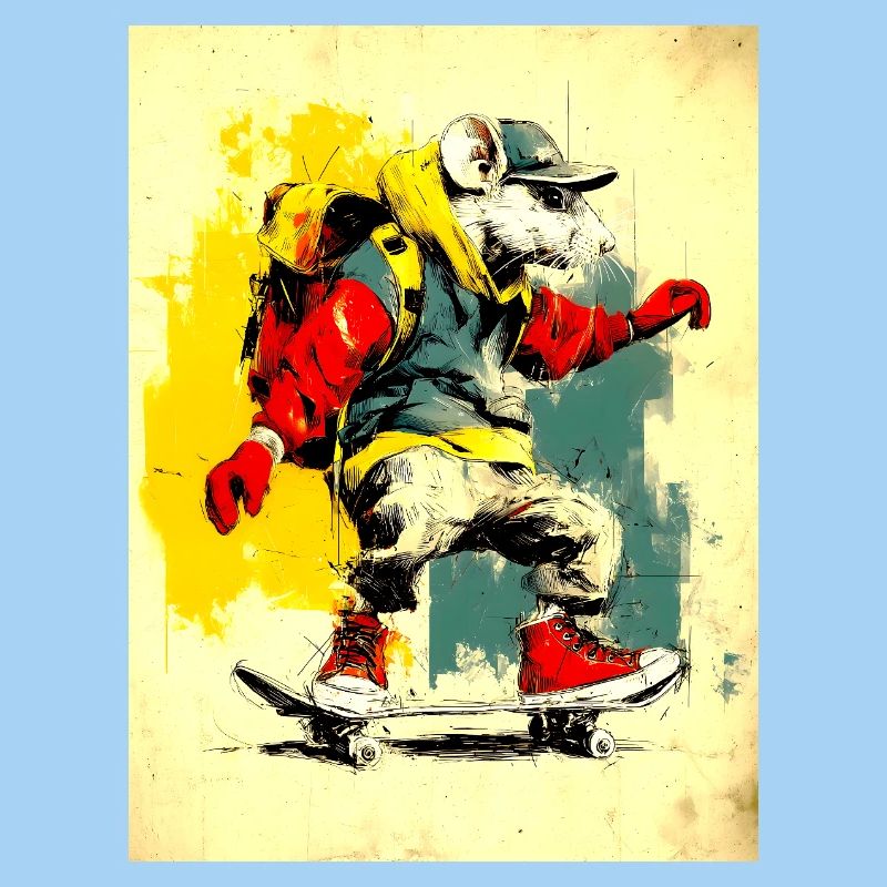 Cool mouse on skateboard - modern, stylish