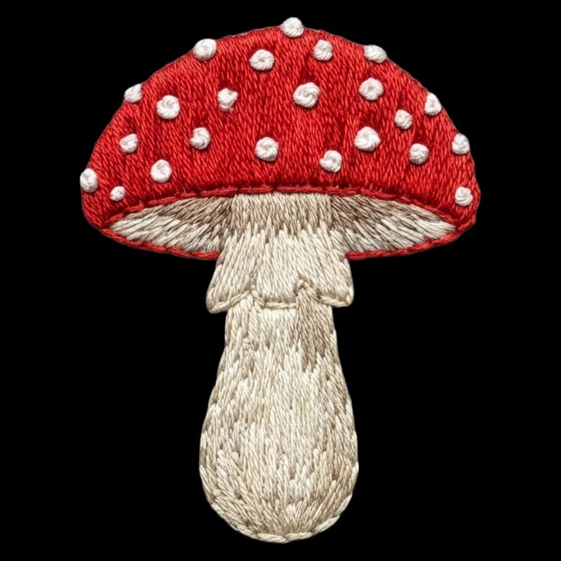 Rouge champignon blanc dans un aspect brodé (imprimé)