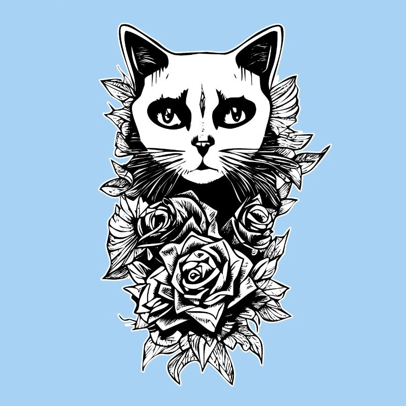 Dessin Gothique | Fleurs Et Chat