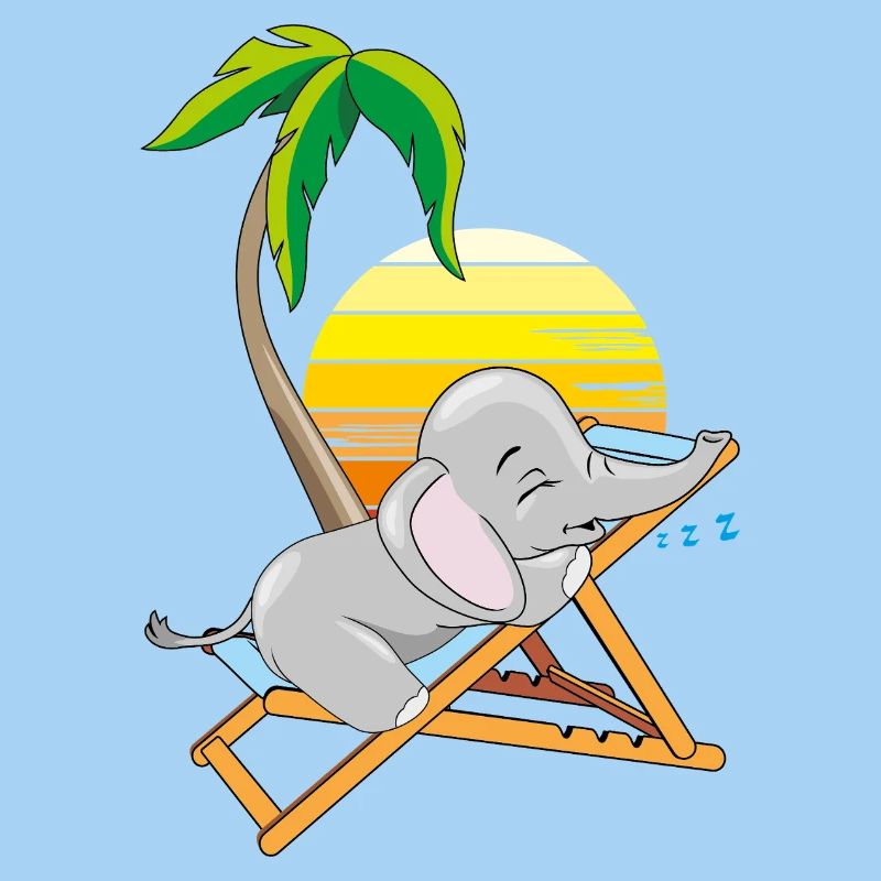 Bébé éléphant endormi sous le palmier