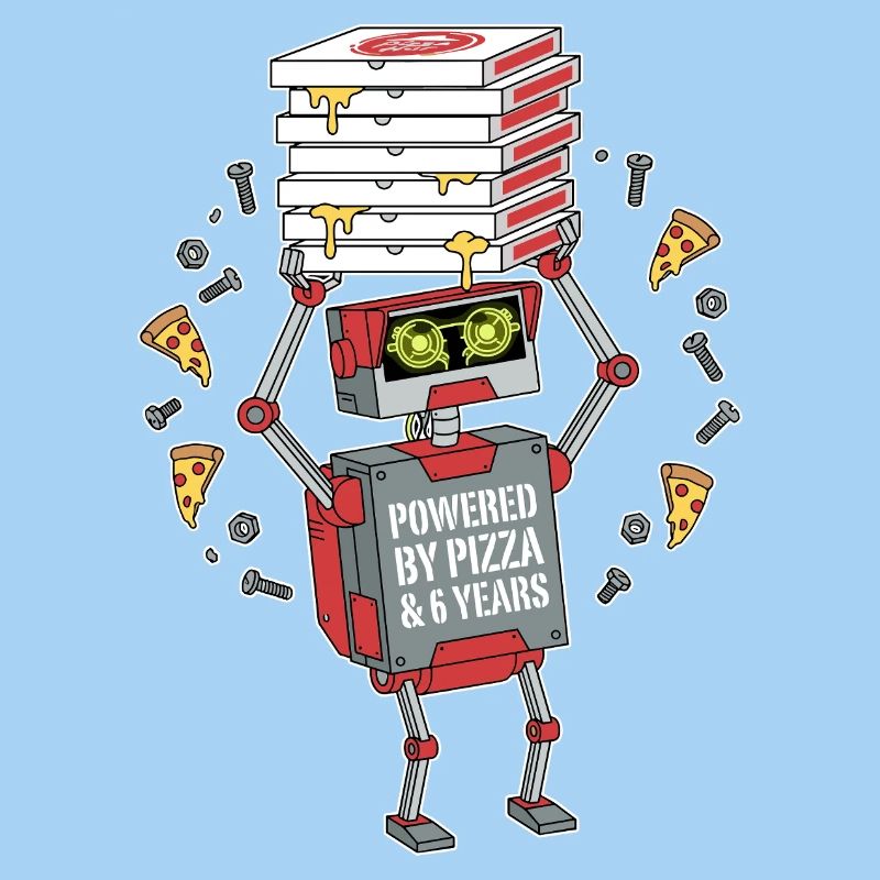 Powered By Pizza 6th Birthday Robot