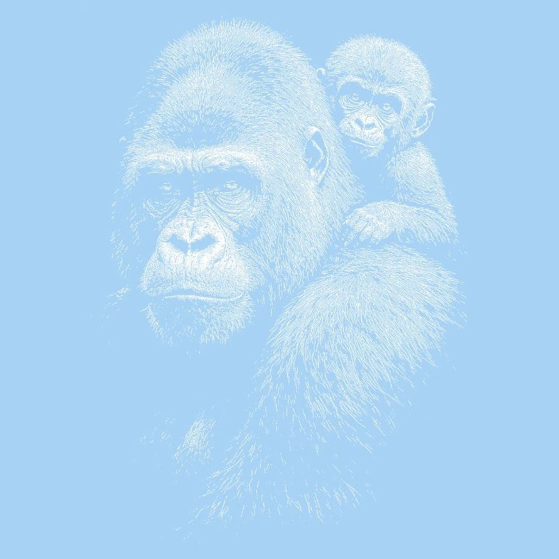 Gorilla mit Jungem in Schwarzweiß