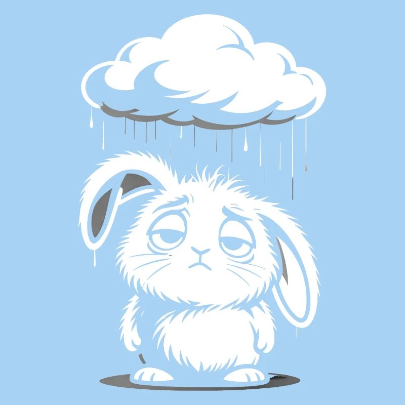 Sad Bunny - Cute Rain Cloud Design
