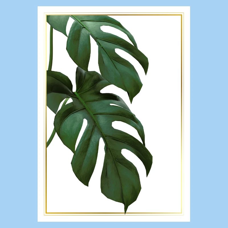 Feuilles tropicales de Monstera dans un cadre doré
