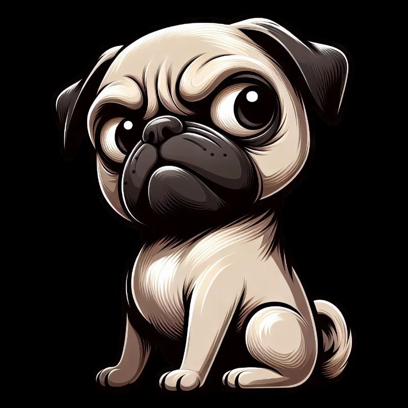 Süßer Cartoon Mops skeptischer Blick