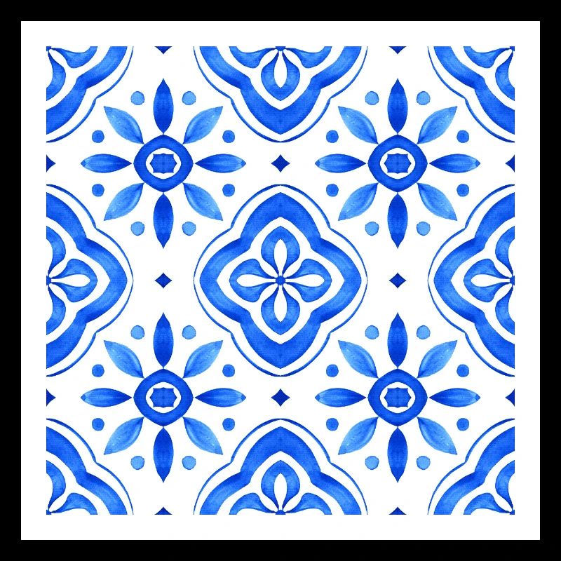 Blue Mediterranean Tile Watercolour Pattern