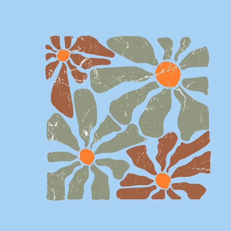 Fleurs groovy rétro marron et vert