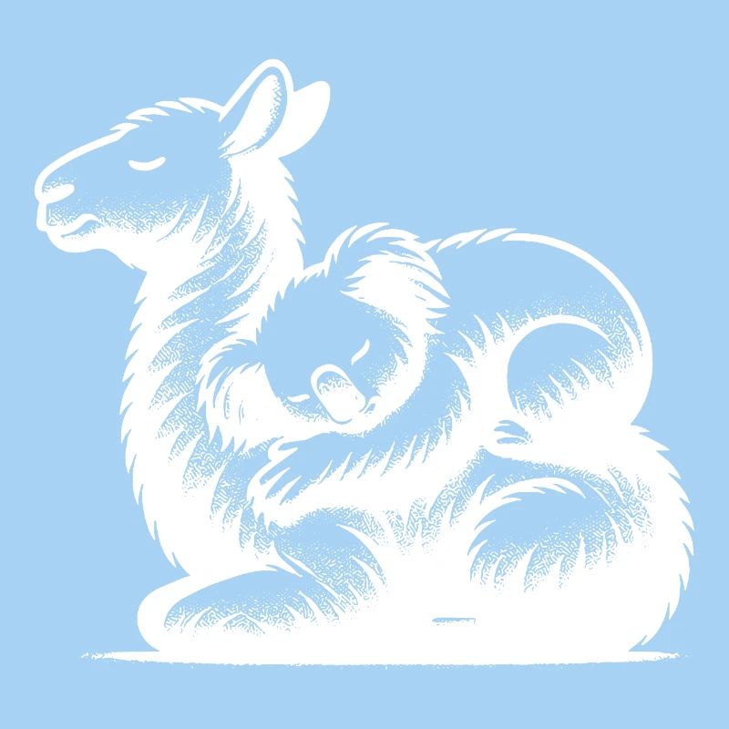 Sleeping koala on a cute llama