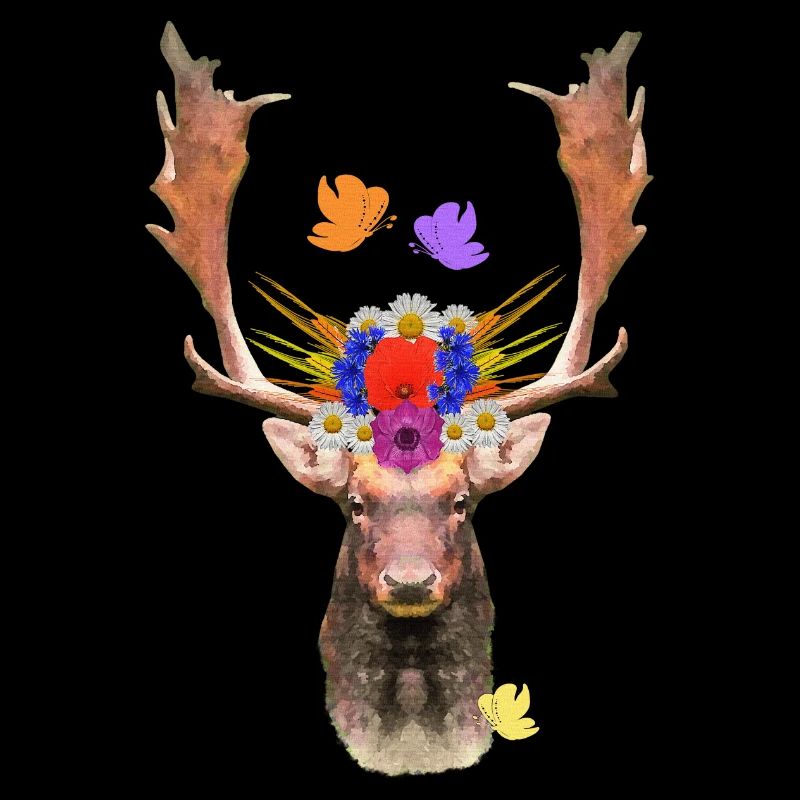 blumenmuster, hirschkopf, waldtiere