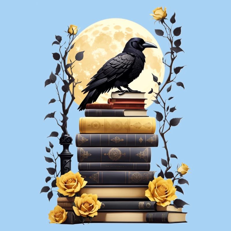 Bücherstapel mit Rabe