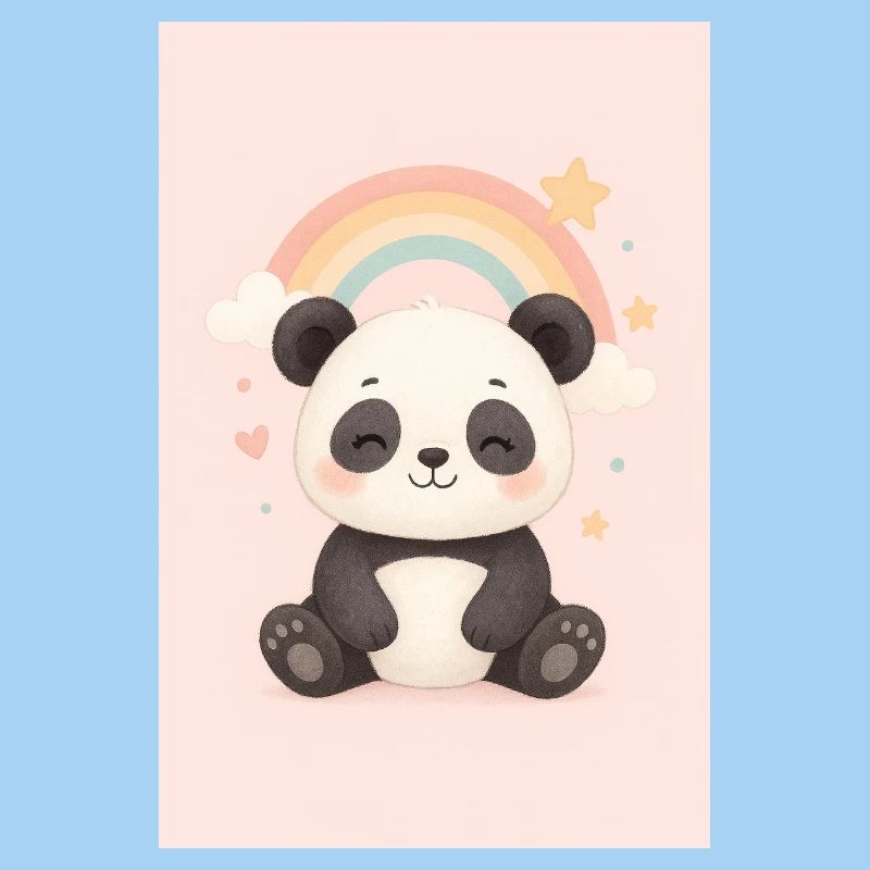 Süßer Panda mit Regenbogen und Sternen