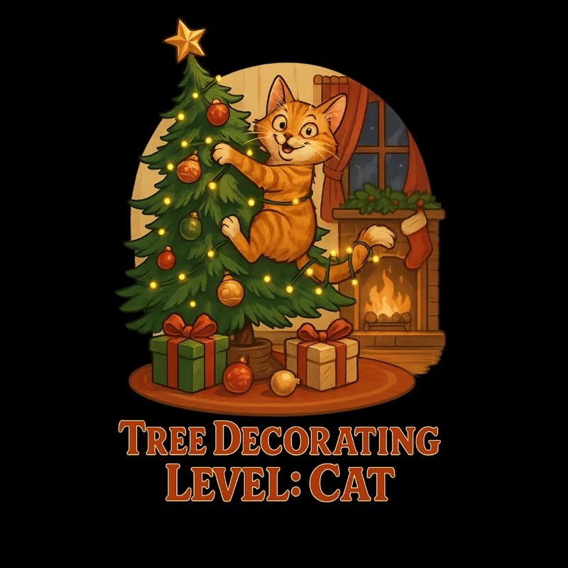 Le chat décore le sapin de Noël
