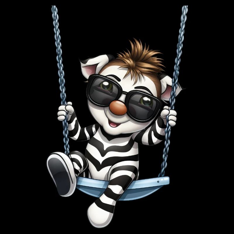 Süßes Zebra beim Schaukeln im Comicstil