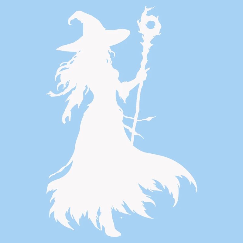 Silhouette de sorcière avec bâton