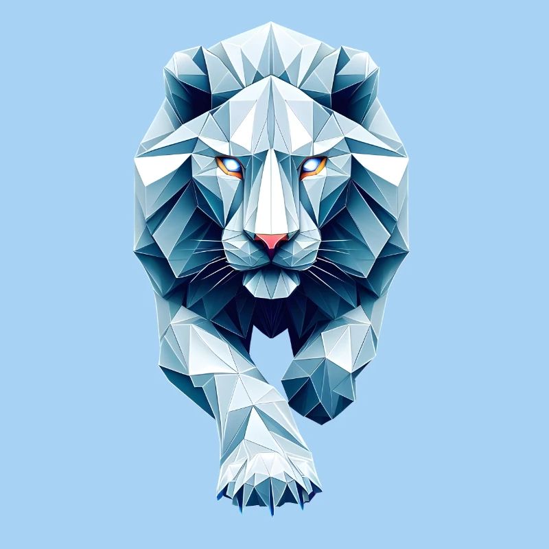 Blue White Lion Face Origami Geometric 3D