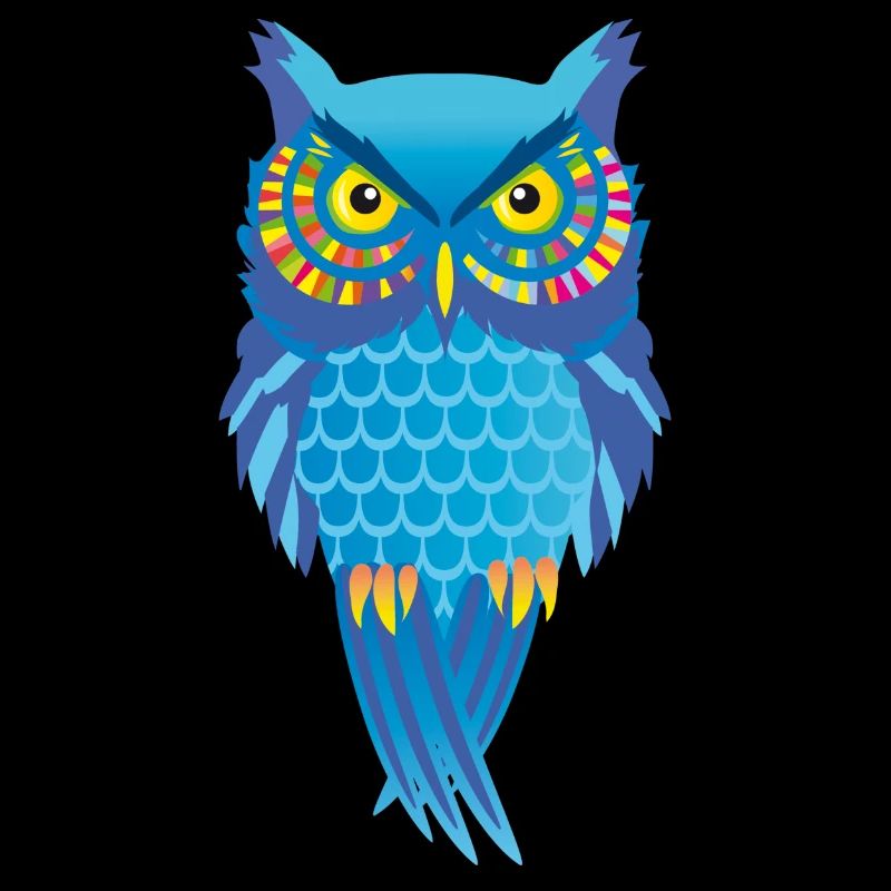 Eule blau, bunt Vogel auffallend