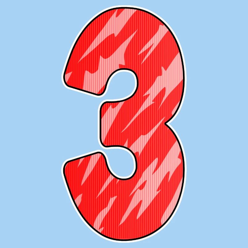Three - 3 - Number 3 - Number 3 Red Pattern