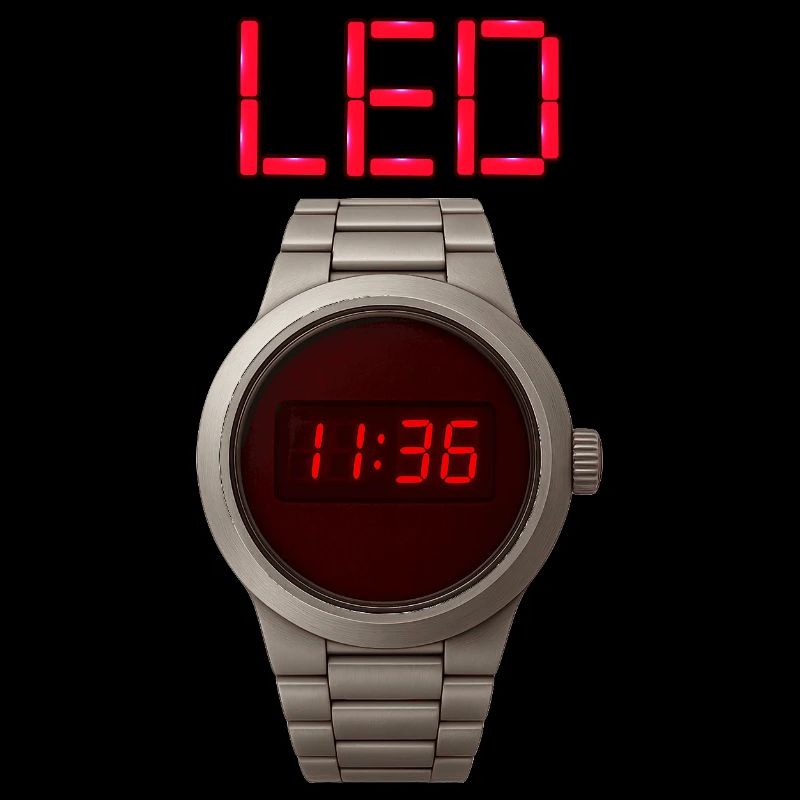 Stainless Steel LED Clock with Red Display