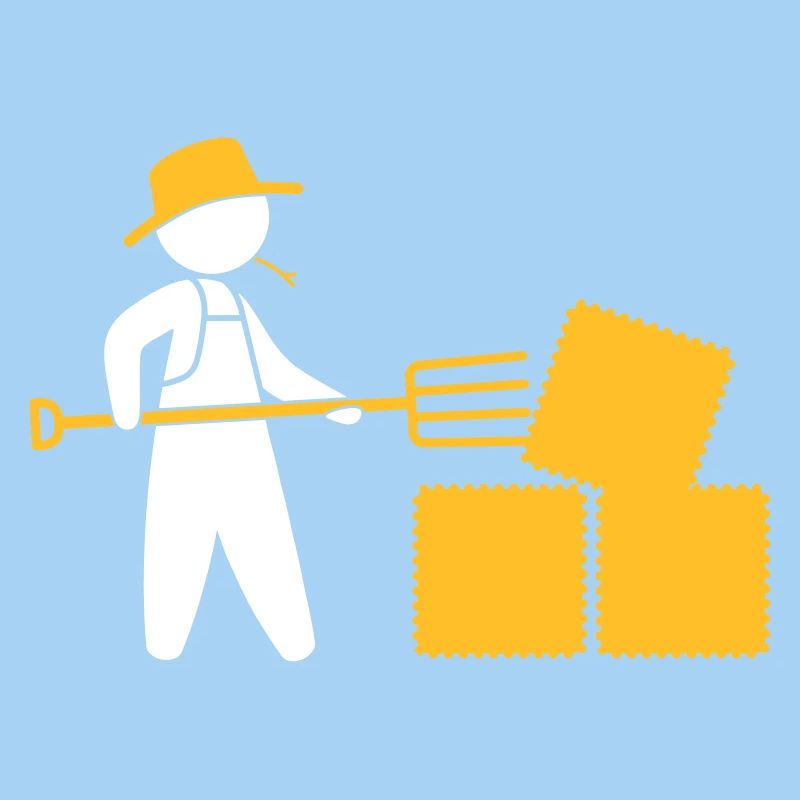 Bauer mit Mistgabel und Heu