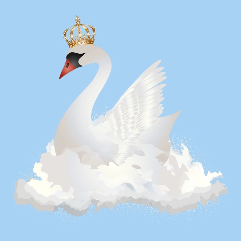 traumhafter Schwan in den Wolken mit einer Krone