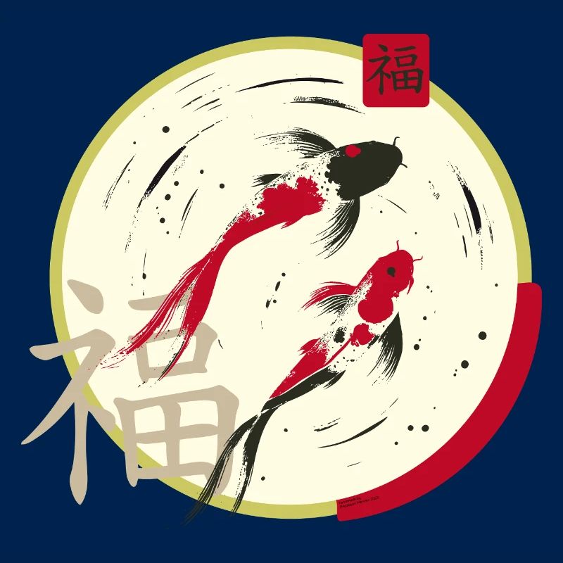 Koi Zen Moon Circle Prosperity