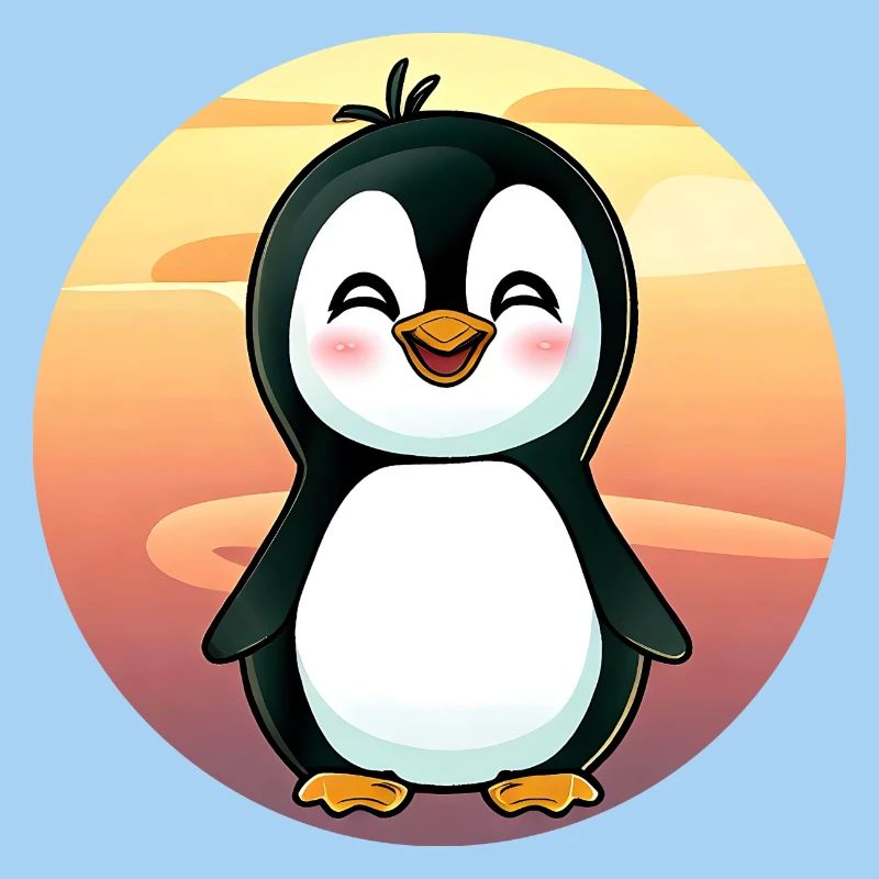 Coucher de soleil sur le pingouin Kawaii