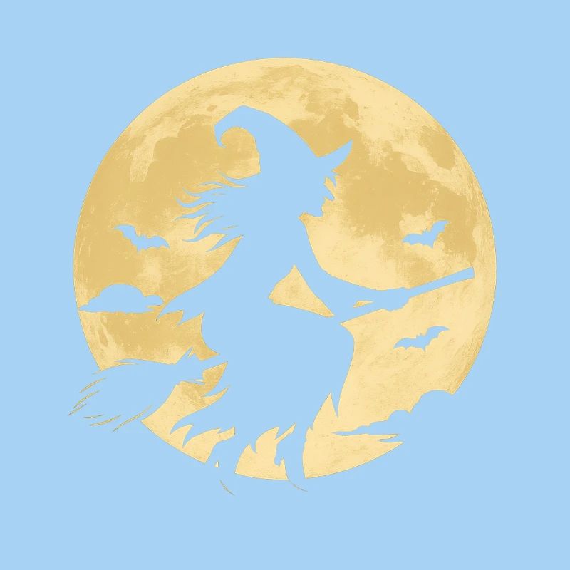Sorcière au clair de lune sur balai