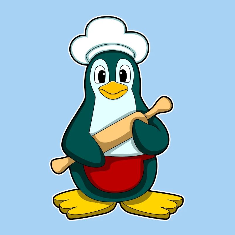 Penguin as a baker with rolling pin