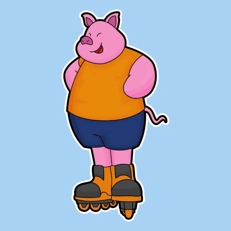 Pig as a skater with inline skates