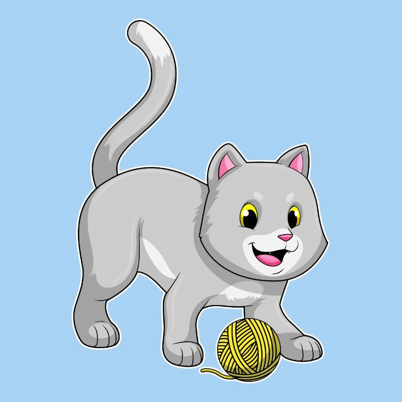 Cat with wool yarn ball