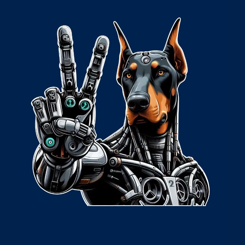 Dobermann Roboter Cyborg Friedenszeichen